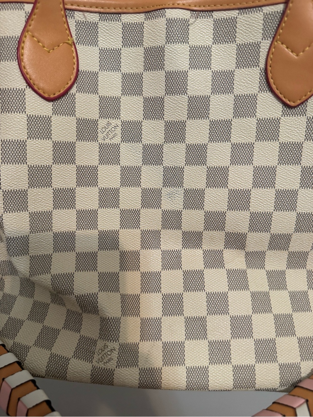 Louis Vuitton never full Neutral Checkered Tote Bag with Tan Trim - Picture 3 of 12